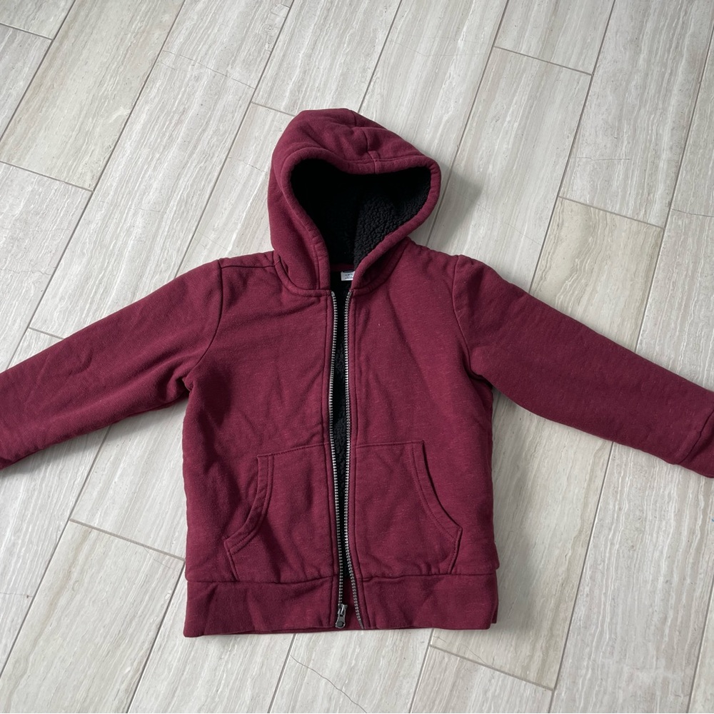Old Navy Sherpa lined zipper sweater with hood, size 6-7